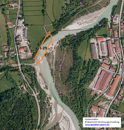 Bild Standort 3: Unterhalb Schwarzenbachmündung(Fkm 215,15: Maßnahme I-29 des UK)