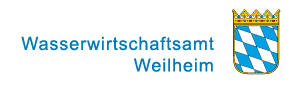 Zur Startseite des Wasserwirtschaftsamtes. Das Bild zeigt den Behördenschriftzug und das kleine Staatswappen des Freistaats Bayern
