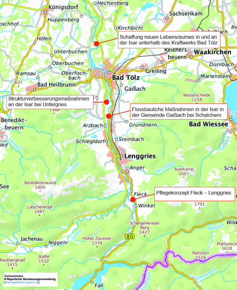 Übersicht der Strukturmaßnahmen an der Isar